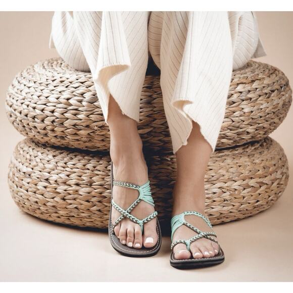 Plaka Oceanside Flip Flop Sandal Size 8 Turquoise Brown NWT - Picture 4 of 8